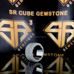 วงแหวนเพชรแบบย้อนกลับ VVS Moissanite ทรงกลมตัดห้าแถวของผู้ชายวงดนตรีงานแต่งงานฮิปฮอปชุบทองสำหรับงานหมั้นหรือของขวัญ - Product Image 1