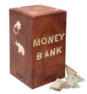 Big Size <b>Money</b> Bank With Lock / Sheesham Wood/Size Large / Classic, Brown - Product Image 3