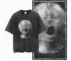 Men's Black Solid Knitted Cotton T-Shirt with Eye Print Street Style O-Neck Short Sleeve Oversized Eco-Friendly Breathable - Product Image 6