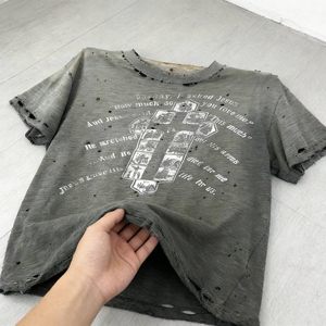 Custom Streetwear Distressed Vintage <b>Men's</b> Washed Short Sleeve with Custom Pattern Digital Printing - Product Image 3