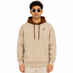 Custom Two Tone Men <b>Hoodies</b> Beige Brown Cotton Fleece Relaxed Fit Y2K Trendy Hoodie <b>Plain</b> Autumn Winter Streetwear Private Label - Product Image 1