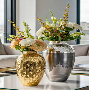 Hand-carved style chiseled brass orb <b>vase</b>. <b>Unique</b> golden textured statement piece. Available at wholesale prices. - Product Image 5