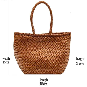 Grace Baket <b>Small</b> <b>Bag</b> Handwoven Leather <b>Tote</b> <b>Bag</b> Woven Shoulder Handbag Casual Women Beach Travel Purse - Product Image 2
