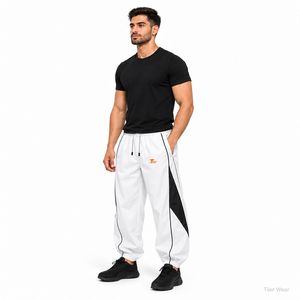 <b>Mens</b> <b>White</b> Lightweight Quick Dry Sporty Nylon Track Pants Color Block Side Stripe Elastic Drawstring Windbreaker <b>Trouser</b> - Product Image 2