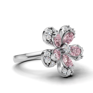 18KT Gold Pink Pear Lab Grown Diamond Flower <b>Ring</b> with Rhodium Plating Luxury Floral Design Women's Fine Jewelry - Product Image 4