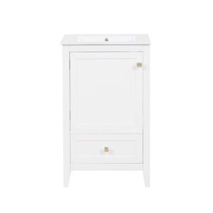 Mobile bagno classico bianco da 20 pollici con lavabo, ante a chiusura ammortizzata, ripiano portaoggetti e cassetto - Design da terra - Product Image 4