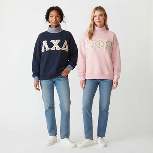 Oversized Mock Neck Sweatshirt Custom Embroidered Greek Letters Floral <b>Pattern</b> <b>Women's</b> <b>Fleece</b> Pullover Autumn Casual Wear - Product Image 3