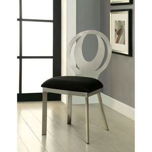 Contemporary 2pc <b>Silver</b> Metal Frame Dining <b>Chairs</b> with Black Microfiber Seat & Oval Back 2pc Dining Room <b>Chair</b> Set - Product Image 4