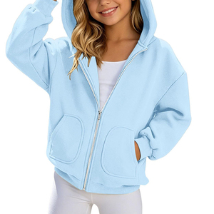 Sudadera con capucha gris oscuro con cremallera y bolsillos para niñas, uniformes escolares, sudaderas casuales extragrandes para niños - Product Image 2