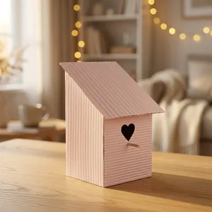 Portavelas de Hierro en Forma de Casa Rosa Hecho a Mano con Diseño Artesanal y Recorte de Corazón, Decoración para el Hogar de Navidad y San Valentín - Product Image 1