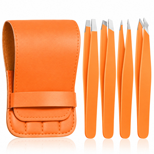 Ensemble de pinces à cils Orange Volume avec étui en cuir, pointe inclinée, acier inoxydable, écologique, durable, style moderne - Product Image 3
