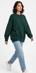 Sweat-shirt unisexe respirant en molleton à col rond et manches à carreaux verts Whiteaura, coupe régulière, tricoté, décontracté, pour l'hiver, motif numérique - Product Image 3
