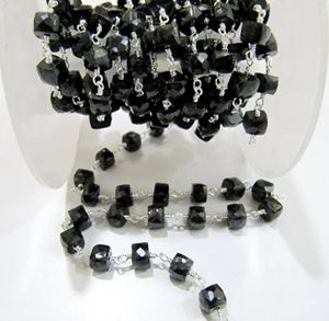 Natural Brass Black Spinel Square Cube Faceted Beaded 6mm <b>Rosary</b> Chain - Product Image 1