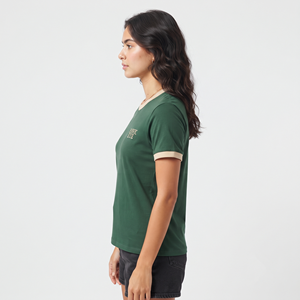 Camiseta Verde para Mujer, Cuello Redondo, Manga Corta, Color Sólido, Informal, Transpirable, Corte Regular - Product Image 4