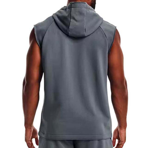Men's <b>Sleeveless</b> Hooded Gym <b>Hoodies</b> Solid Black Knitted Regular Fit Casual Summer Wear Gym <b>Hoodies</b> With Best OEM High Quality - Product Image 2