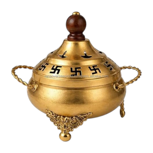 Traditional Brass Incense Holder with Lid <b>Decorative</b> Bakhoor Burner for Resin Oud Charcoal and Aromatherapy - Product Image 3