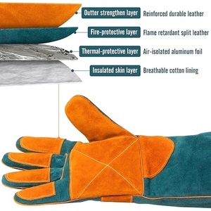 Gants de travail robustes ignifuges en cuir de vachette, résistants à la chaleur, pour barbecue et four, gants de sécurité renforcés - Product Image 2
