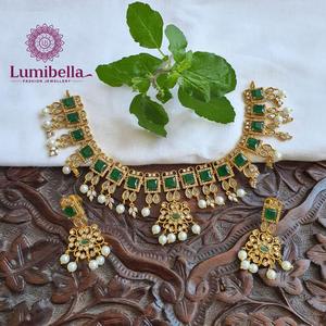 18K Gold Plated Pearl Flower Pattern Choker Necklace-Casual Style Regular Length Oxidized Polish Finish Wedding Fashion Chain - Product Image 1