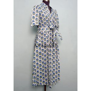 Hermoso Vestido de Algodón Estampado a Mano para Mujer, Vestido Casual con Estampado Floral Colorido para Fiestas Formales - Product Image 5