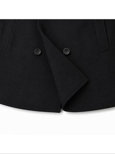 Men's Double Breasted <b>Wool</b> Overcoat Notched Lapel Long Thick Regular Sleeve Woven Fabric Black Outerwear - Product Image 4