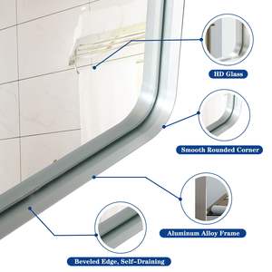 Specchio da Bagno Rettangolare 30x20 Pollici con Cornice in Metallo Argento Spazzolato Lucido, Angoli Arrotondati, Design Profondo da Appendere - Product Image 6