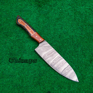 Couteau de chef Santoku professionnel en acier japonais Damas, manche pleine longueur en bois de Pakka, étui en cuir, écologique - Product Image 3