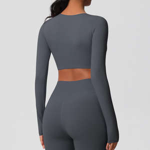 T-shirt de yoga à manches longues pour femme, coupe classique, séchage rapide, respirant, antibactérien, écologique, coupe-vent, course en plein air, sexy - Product Image 5