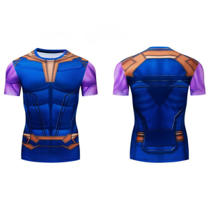 T-shirt pour homme à manches courtes, coupe slim, imprimé bleu, séchage rapide, col rond, tricoté en polyester, décontracté - Product Image 5