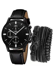 Reloj de Cuarzo para Hombre con Triple Dial y Fecha, Correa de Cuero, Set de 4 Pulseras, Estilo Deportivo, Nuevo Modelo 192038 - Product Image 3