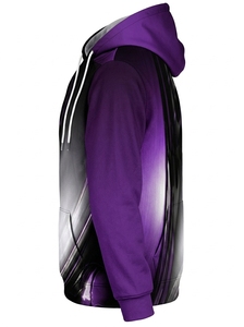 Sweat-shirt à capuche pour homme, imprimé abstrait violet et noir, coupe classique, décontracté, en polyester tricoté, avec poche avant, pour l'automne - Product Image 2