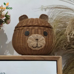 Cesta de almacenamiento ecológica de ratán de estilo vintage en forma de círculo con tapa y asas para niños y organizador de guardería - Product Image 4