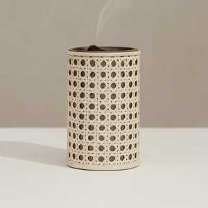 Brûleur d'encens en métal avec base cylindrique en lin, motif Dubai Skyline, porte-encens d'aromathérapie - Product Image 4