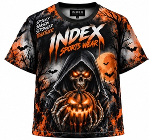 เสื้อยืดพิมพ์ลายค้างคาวฟักทองฮาโลวีนสำหรับผู้ชาย INDEX แขนสั้น คอกลม สวมใส่สบายๆ สไตล์สปอร์ต พร้อมดีไซน์ลวดลาย - Product Image 1