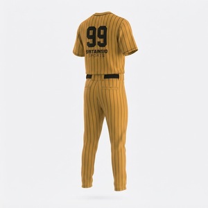 Ensemble uniforme de baseball personnalisé jaune moutarde et noir à fines rayures, maillot et pantalon entièrement sublimés, vêtements de sport professionnels pour équipes - Product Image 2