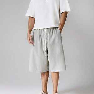 Pantalones Cortos Bermuda de Algodón a Rayas para Hombre, de Calidad Premium, con Cordón en la Cintura, Ajuste Holgado Informal, Cintura Media, Bolsillos, Tejido Transpirable - Product Image 1