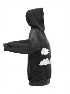 2026 Hip Hop Oversize Hoodie Sweatshirt <b>Men</b> Streetwear Breathable Graphic <b>Washed</b> Black Hooded Pullover Trendy Wholesale Apparel - Product Image 3