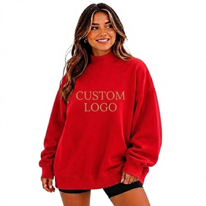 Sweat-shirt oversize à col montant pour femme en molleton de qualité, style décontracté urbain, chaud, avec finition brodée personnalisée - Product Image 1