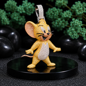 Cartoon <b>Mouse</b> Pendant Necklace 24K Gold Plated Crystal Rhinestone Luxury Unisex Gift Jewelry - Product Image 1