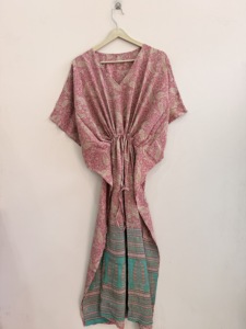Indian Vintage Sari Silk <b>Kaftan</b> Dress For Women Luxury Night Gown Maxi Dress - Product Image 4