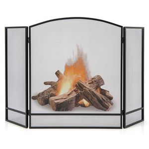 Moderno Paravento per Caminetto a 3 Pannelli Pieghevole con Rete in Ferro Battuto per Arredamento Interno - Product Image 4