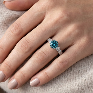 Luxury 14K White Gold <b>Blue</b> Diamond <b>Ring</b> | Elegant Round Cut <b>Blue</b> Stone Diamond <b>Ring</b> for Women Fine Jewelry Anniversary Gift - Product Image 4