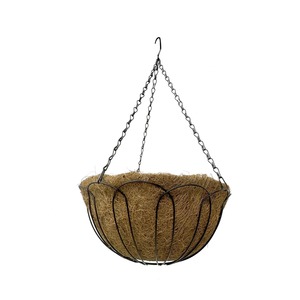 Jardinière suspendue en métal rustique avec insert en fibre de coco pour fleurs et plantes vertes, fixation murale - Product Image 1