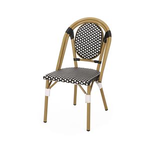 Set di 2 Sedie Bistrot Francesi in Rattan PE Nero e Bianco e Alluminio con Finitura Effetto Bambù, Arredamento da Esterno per Patio - Product Image 6