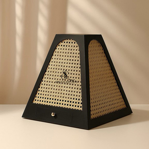 Pyramid-Shaped Wooden Arabic <b>Bakhoor</b> Burner With Rattan Mesh Panels And Storage Drawer, Ideal For Incense And <b>Oud</b> Fragrance Use - Product Image 1