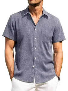 Camisa de Lino para Hombre, Verano 2026, Color Sólido, Cuello en V, Manga Corta, Estilo Casual, Holgada, Antiarrugas, Transpirable - Product Image 2