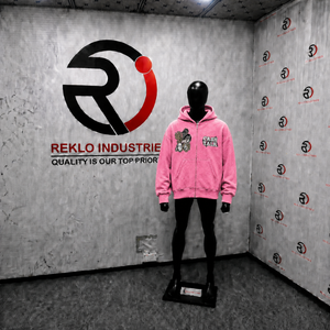 Sweat à capuche oversize rose zippé style urbain pour homme, en coton molletonné, avec imprimé Cash Talk et logo frontal, style automne, tendance - Product Image 3