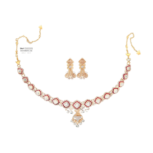 Shivi Moissanite Designer Gold Plated Bridal Choker & Earring Set - Product Image 1