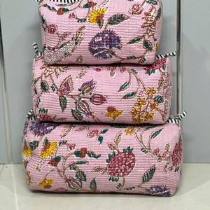 Handmade Eco-Friendly Cotton Unisex Quilted Travel Pouch Shaving <b>Makeup</b> Storage Zipper Hand Block Bohemian Animal Cosmetic - Product Image 3