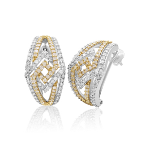 1.76 Cttw Round Cut White Natural Diamond <b>Hoop</b> Huggie <b>Earrings</b> for Women in 925 <b>Sterling</b> <b>Silver</b> Two Tone - Product Image 5