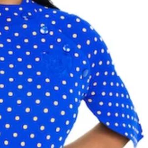 Robe élégante à manches cape bleu roi et doré à pois pour femmes, tenue de soirée formelle bicolore élégante, mode féminine - Product Image 3